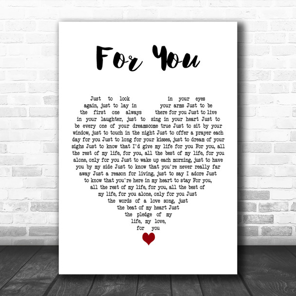 John Denver For You White Heart Decorative Wall Art Gift Song Lyric Print