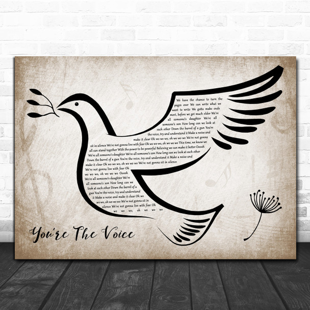 John Farnham You're The Voice Vintage Dove Bird Decorative Wall Art Gift Song Lyric Print