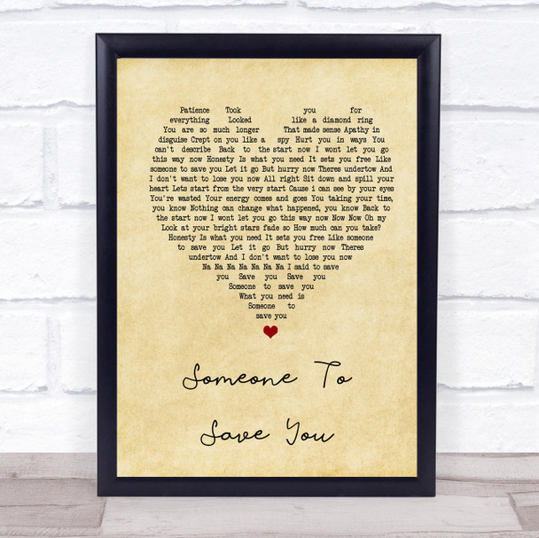 OneRepublic Someone To Save You Vintage Heart Song Lyric Music Wall Art Print