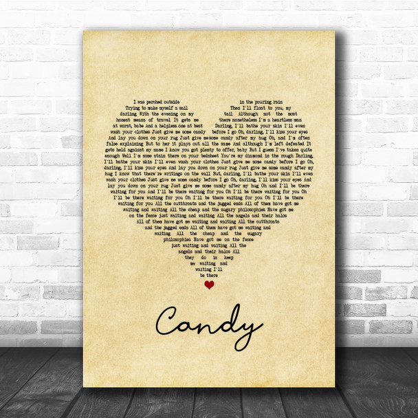 Paolo Nutini Candy Vintage Heart Song Lyric Music Wall Art Print