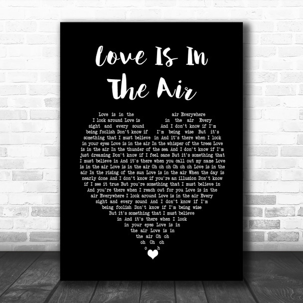 John Paul Young Love Is In The Air Black Heart Decorative Wall Art Gift Song Lyric Print
