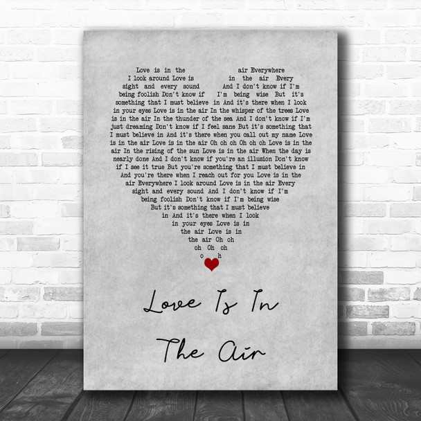 John Paul Young Love Is In The Air Grey Heart Decorative Wall Art Gift Song Lyric Print