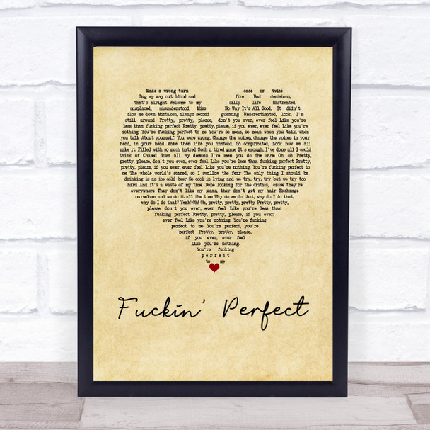 Pink Fuckin' Perfect Vintage Heart Song Lyric Music Wall Art Print