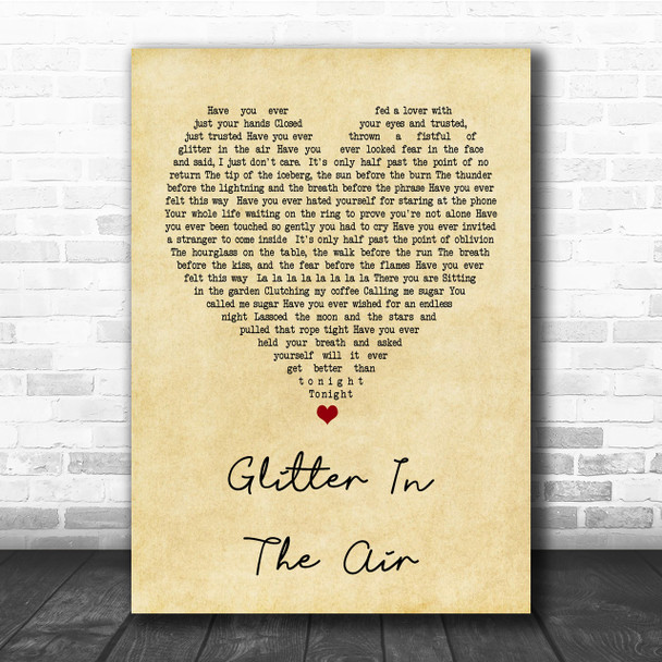 Pink Glitter In The Air Vintage Heart Song Lyric Music Wall Art Print