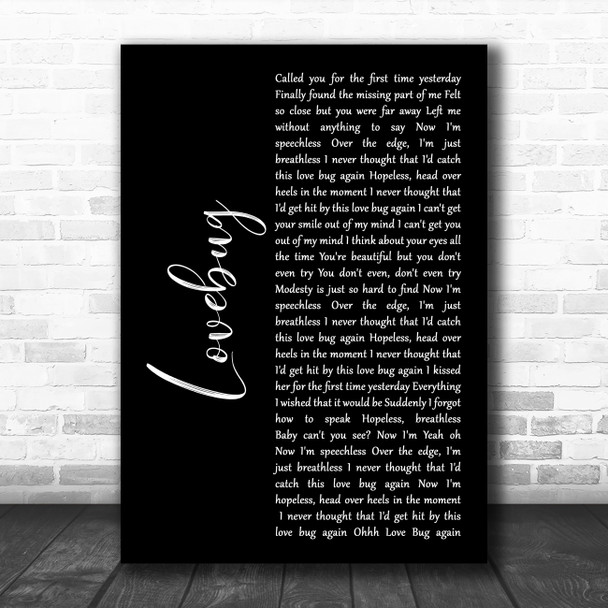 Jonas Brothers Lovebug Black Script Decorative Wall Art Gift Song Lyric Print