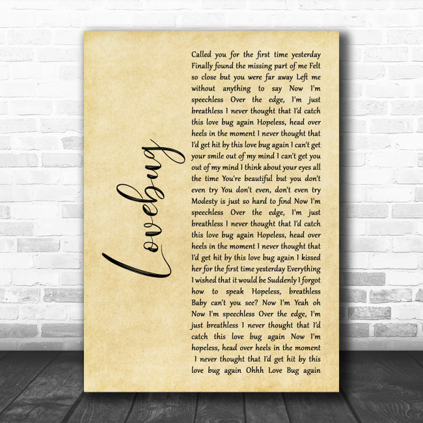 Jonas Brothers Lovebug Rustic Script Decorative Wall Art Gift Song Lyric Print