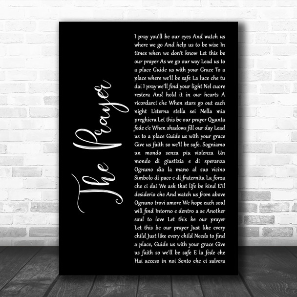 Josh Groban feat. Charlotte Church The Prayer Black Script Decorative Wall Art Gift Song Lyric Print