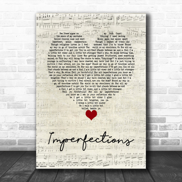 Josh Osho Imperfections Script Heart Decorative Wall Art Gift Song Lyric Print