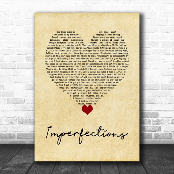 Josh Osho Imperfections Vintage Heart Decorative Wall Art Gift Song Lyric Print
