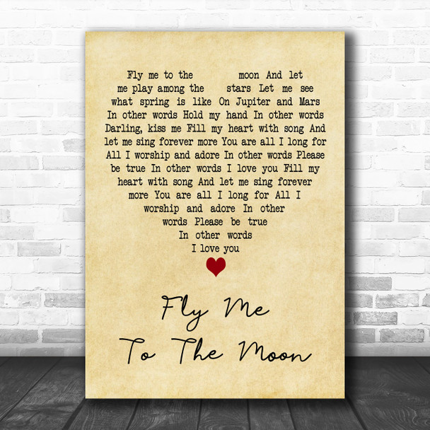 Julie London Fly Me to the Moon Vintage Heart Decorative Wall Art Gift Song Lyric Print