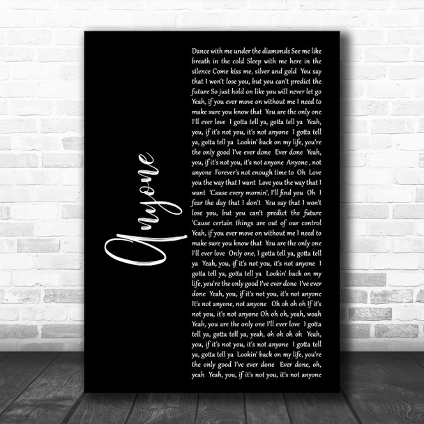 Justin Bieber Anyone Black Script Decorative Wall Art Gift Song Lyric Print