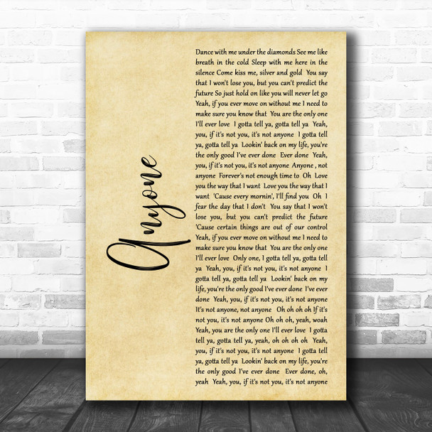 Justin Bieber Anyone Rustic Script Decorative Wall Art Gift Song Lyric Print