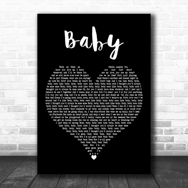Justin Bieber Baby Black Heart Decorative Wall Art Gift Song Lyric Print