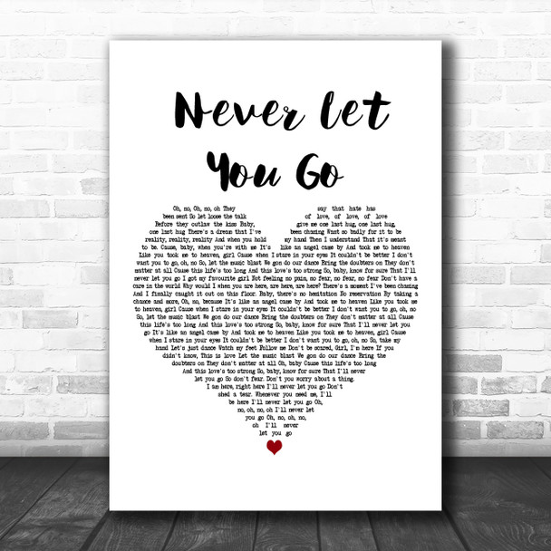 Justin Bieber Never Let You Go White Heart Decorative Wall Art Gift Song Lyric Print