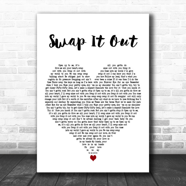 Justin Bieber Swap It Out White Heart Decorative Wall Art Gift Song Lyric Print