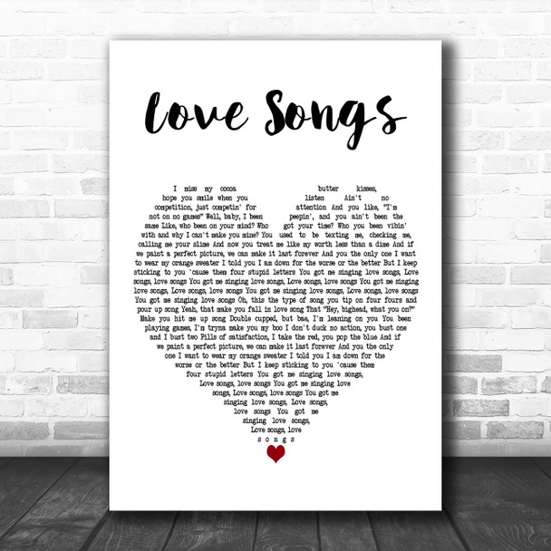 Kaash Paige Love Songs White Heart Decorative Wall Art Gift Song Lyric Print