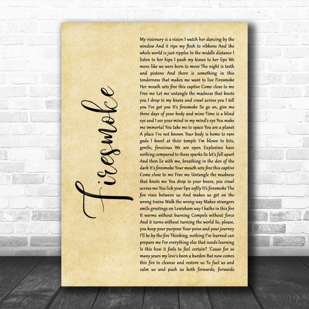 Kae Tempest Firesmoke Rustic Script Decorative Wall Art Gift Song Lyric Print