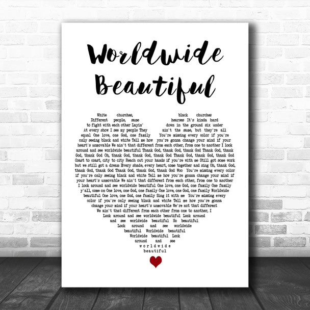 Kane Brown Worldwide Beautiful White Heart Decorative Wall Art Gift Song Lyric Print