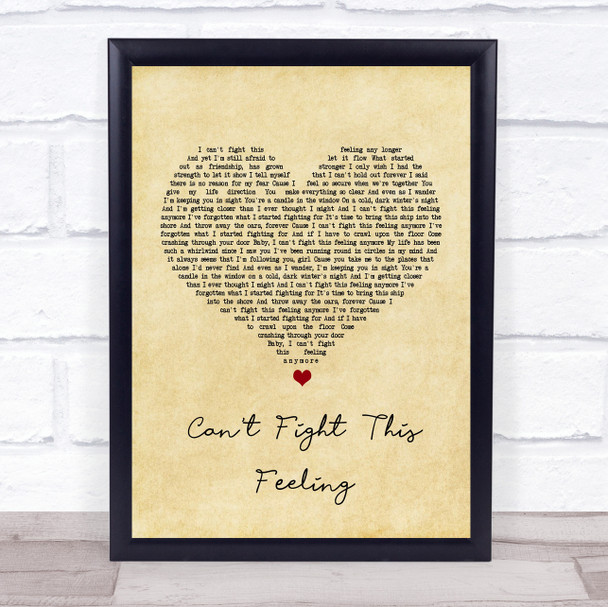 REO Speedwagon Can't Fight This Feeling Vintage Heart Song Lyric Music Wall Art Print