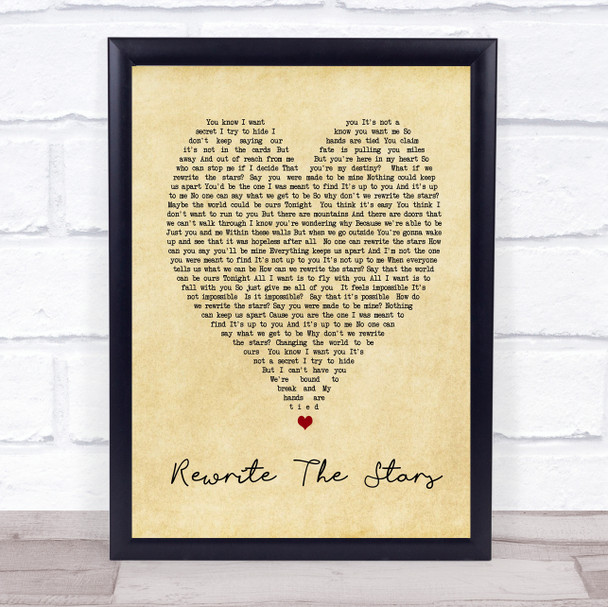 Rewrite The Stars The Greatest Showman Vintage Heart Song Lyric Music Wall Art Print