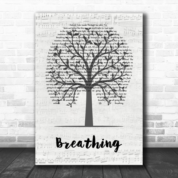 Kate Bush Breathing Music Script Tree Decorative Wall Art Gift Song Lyric Print