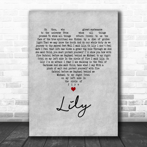 Kate Bush Lily Grey Heart Decorative Wall Art Gift Song Lyric Print