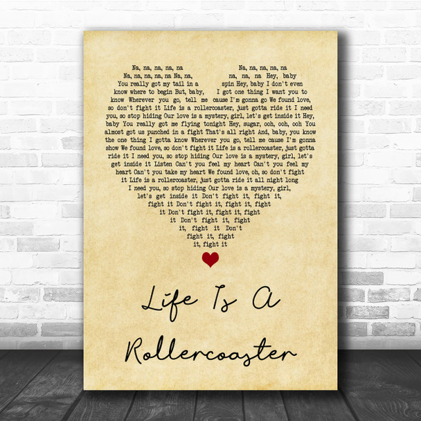 Ronan Keating Life Is A Rollercoaster Vintage Heart Song Lyric Music Wall Art Print