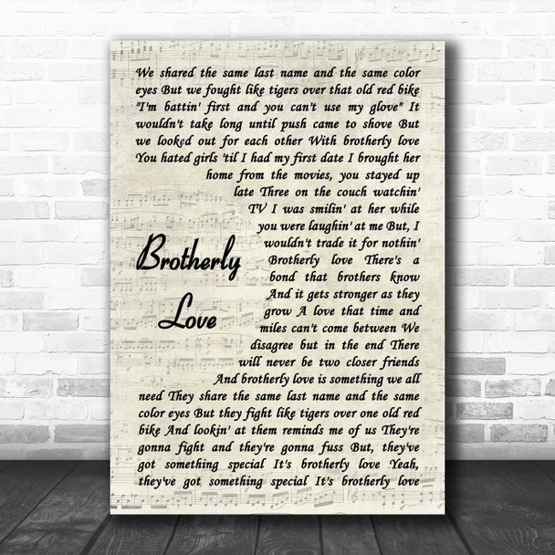 Keith Whitley Brotherly Love Vintage Script Decorative Wall Art Gift Song Lyric Print
