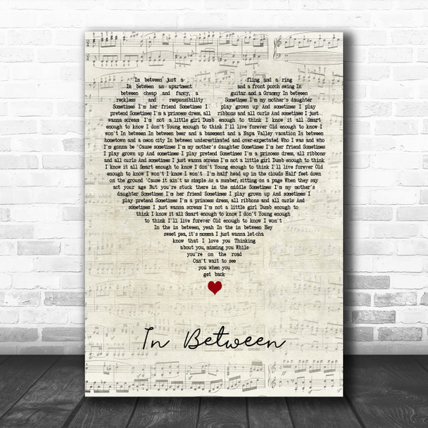 Kelsea Ballerini In Between Script Heart Decorative Wall Art Gift Song Lyric Print
