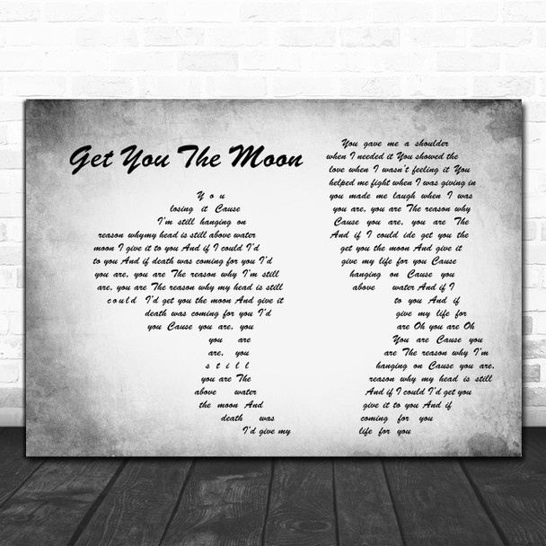 Kina Get You The Moon Man Lady Couple Grey Decorative Wall Art Gift Song Lyric Print