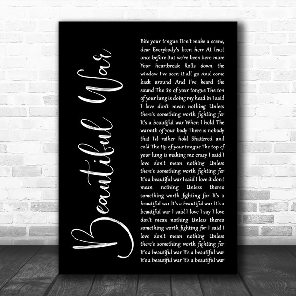 Kings Of Leon Beautiful War Black Script Decorative Wall Art Gift Song Lyric Print