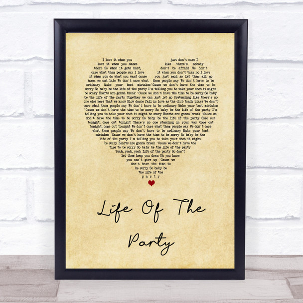 Shawn Mendes Life Of The Party Vintage Heart Song Lyric Music Wall Art Print