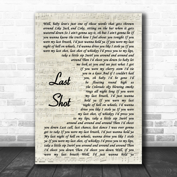 Kip Moore Last Shot Vintage Script Decorative Wall Art Gift Song Lyric Print