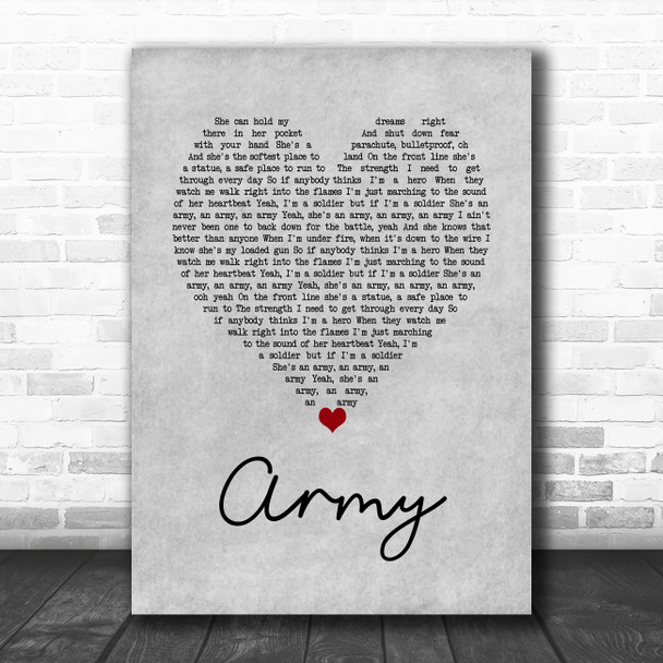 Lady Antebellum Army Grey Heart Decorative Wall Art Gift Song Lyric Print