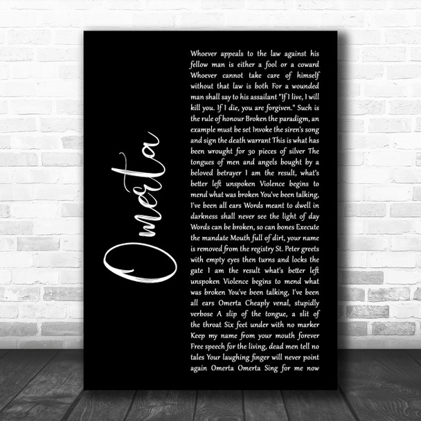 Lamb Of God Omerta Black Script Decorative Wall Art Gift Song Lyric Print