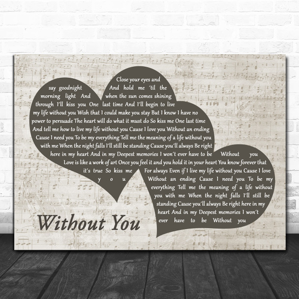 Laura Pausini Without You Landscape Music Script Two Hearts Song Lyric Print