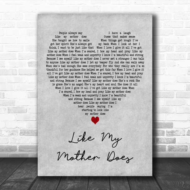 Lauren Alaina Like My Mother Does Grey Heart Decorative Wall Art Gift Song Lyric Print