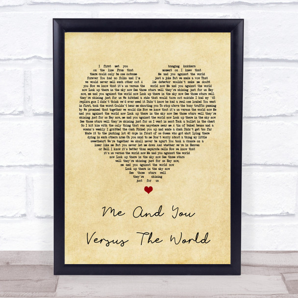 Space Me And You Versus The World Vintage Heart Song Lyric Music Wall Art Print