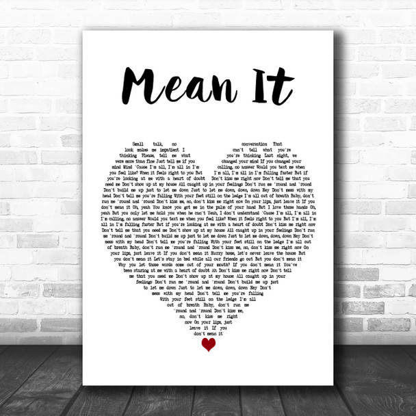 Lauv & LANY Mean It White Heart Decorative Wall Art Gift Song Lyric Print