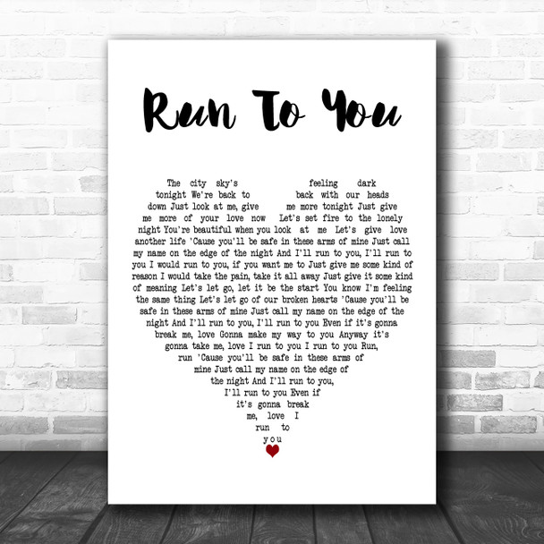 Lea Michele Run To You White Heart Decorative Wall Art Gift Song Lyric Print