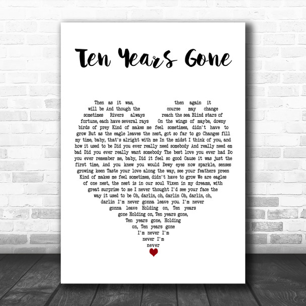 Led Zeppelin Ten Years Gone White Heart Decorative Wall Art Gift Song Lyric Print