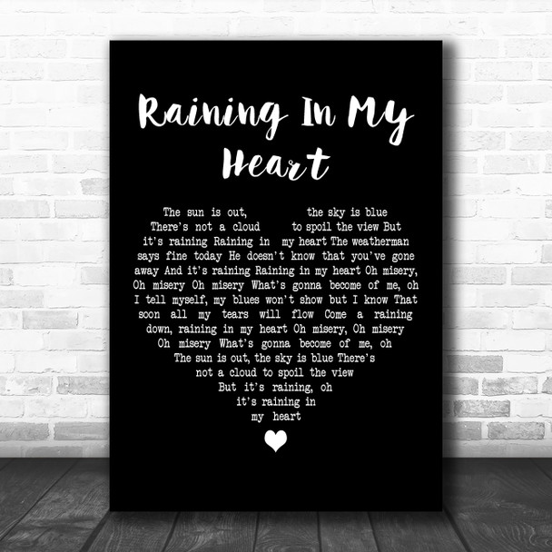 Leo Sayer Raining In My Heart Black Heart Decorative Wall Art Gift Song Lyric Print