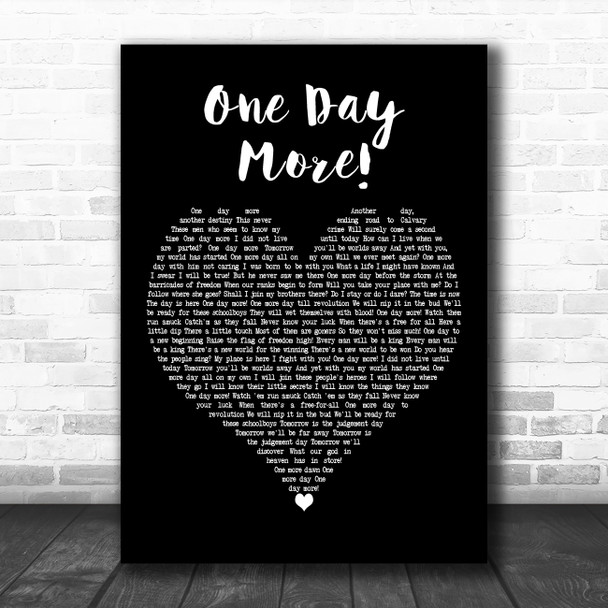 Les Miserables Cast One Day More! Black Heart Decorative Wall Art Gift Song Lyric Print