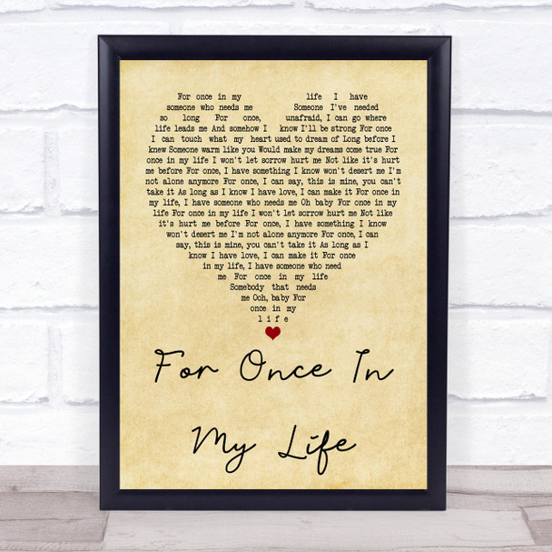 Stevie Wonder For Once In My Life Vintage Heart Song Lyric Music Wall Art Print