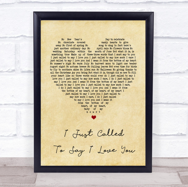 Stevie Wonder I Just Called To Say I Love You Vintage Heart Song Lyric Music Wall Art Print