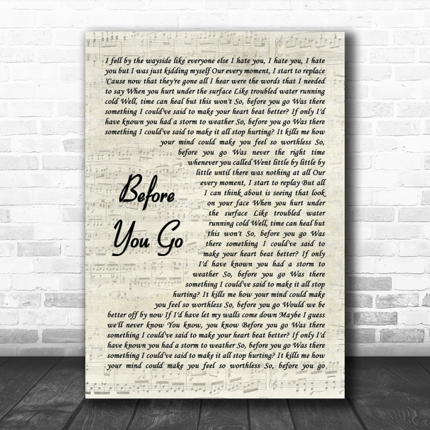 Lewis Capaldi Before You Go Vintage Script Decorative Wall Art Gift Song Lyric Print