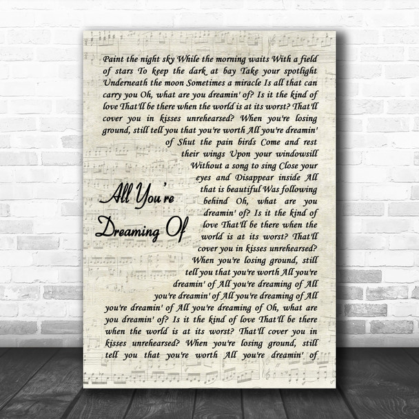 Liam Gallagher All You're Dreaming Of Vintage Script Decorative Wall Art Gift Song Lyric Print