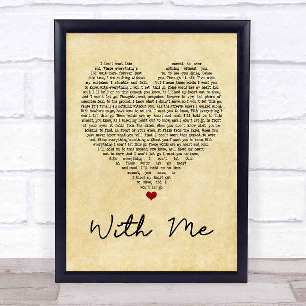 Sum 41 With Me Vintage Heart Song Lyric Music Wall Art Print