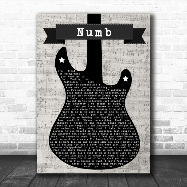 Linkin Park Numb Electric Guitar Music Script Decorative Wall Art Gift Song Lyric Print