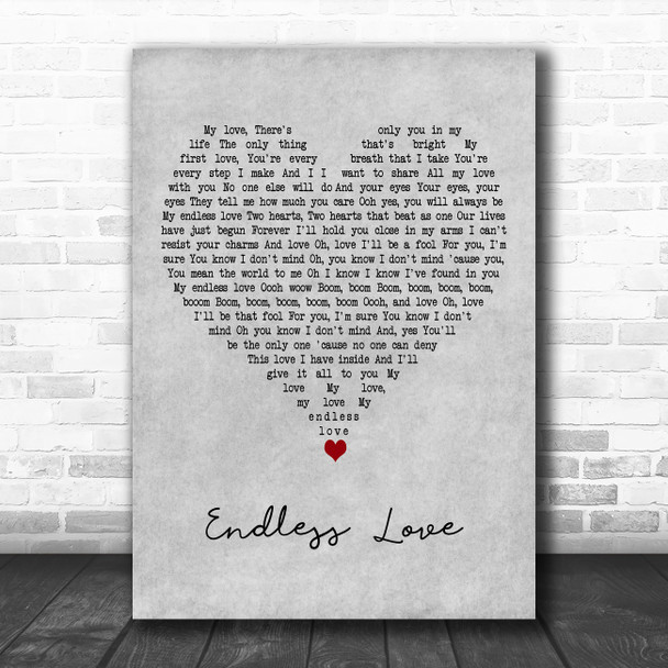 Lionel Richie Endless Love Grey Heart Decorative Wall Art Gift Song Lyric Print